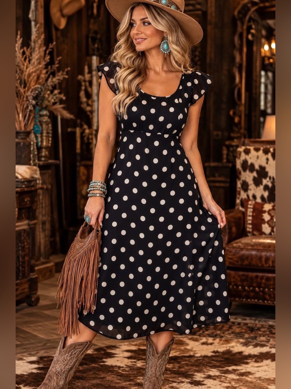 The Limited 100% Silk Black White Polka Dot Midi Dress Small